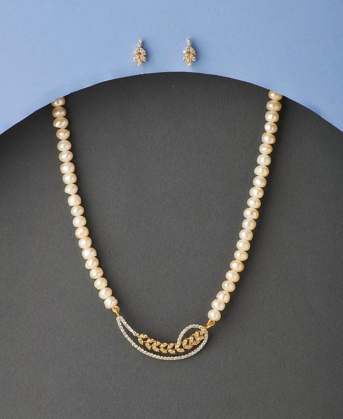Leaf Stone Studded Pearl Necklace Set - Chandrani Pearls