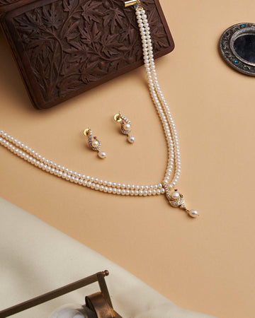 Lustrous Two Line Pearl Necklace Set - Chandrani Pearls