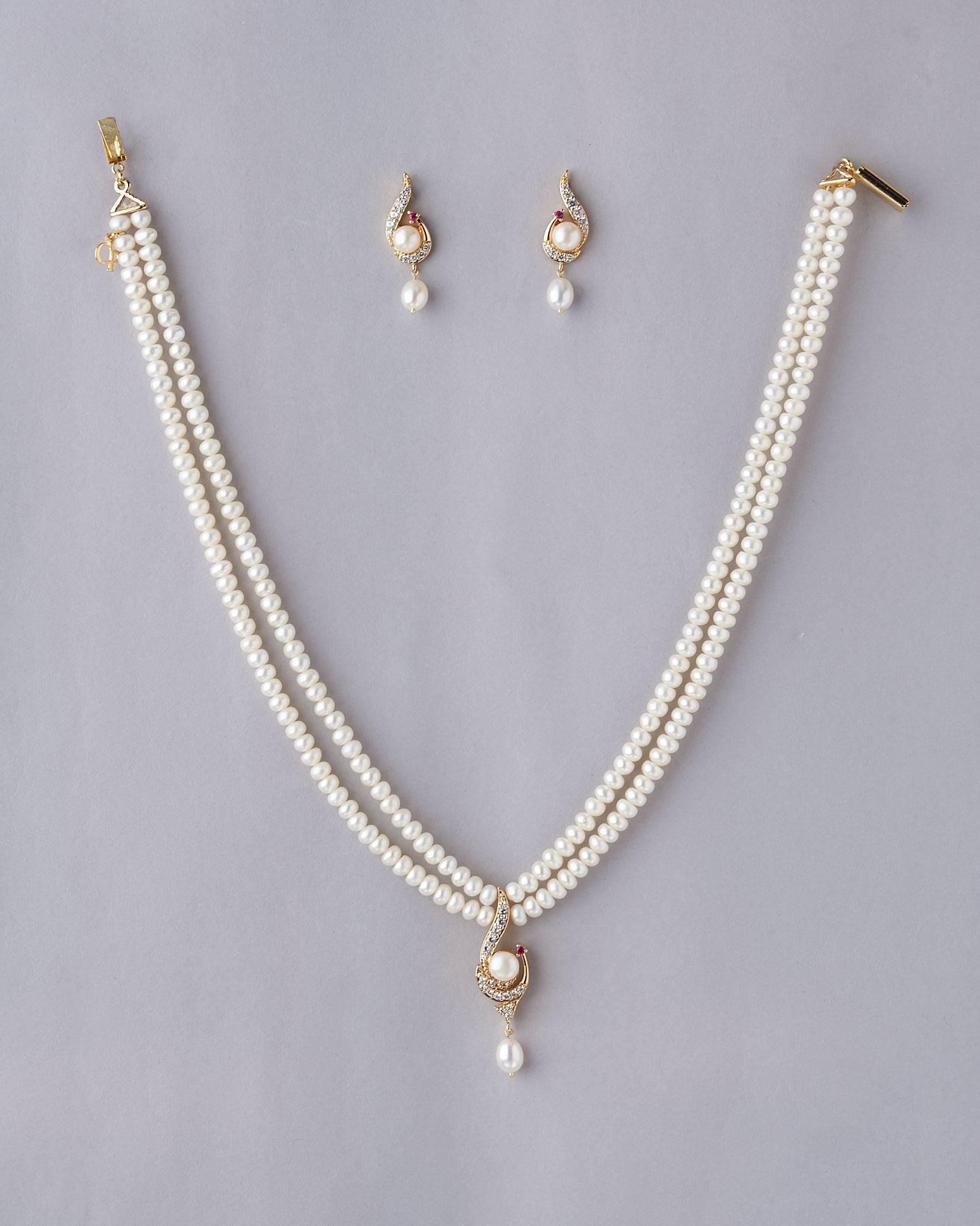 Lustrous Two Line Pearl Necklace Set - Chandrani Pearls