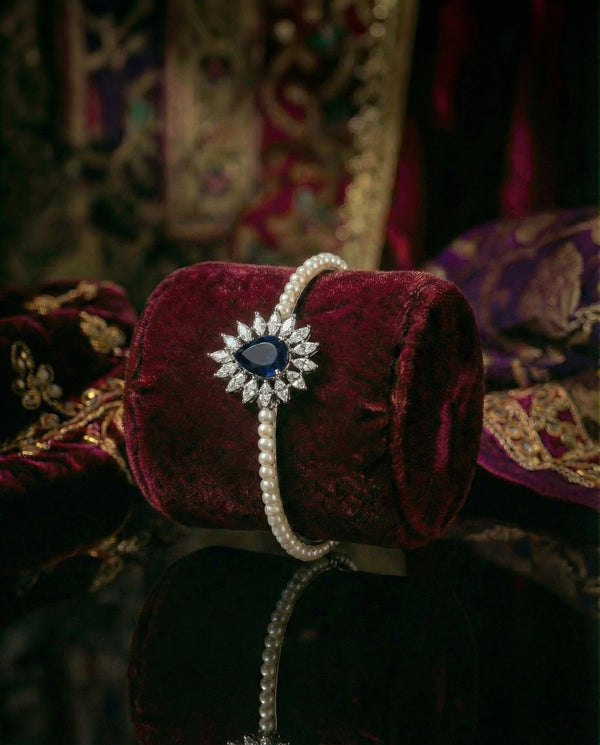 Royal Blue Sunburst CZ Pearl Bangle