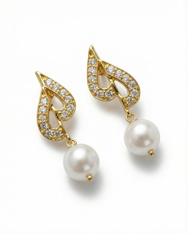 Gilded CZ & Pearl Drop Earrings