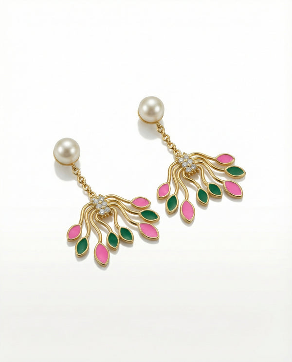 Multi-Colour Botanical Blossom Pearl Drop Earrings