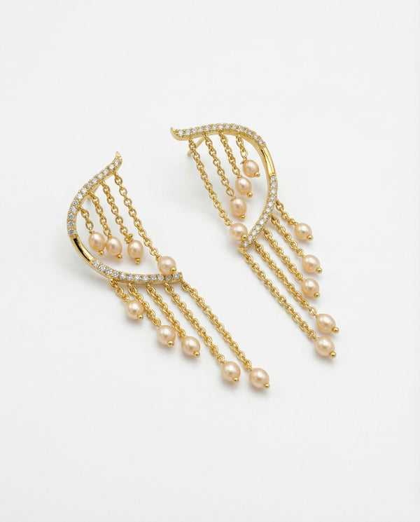 Golden Cascade Pearl Earrings