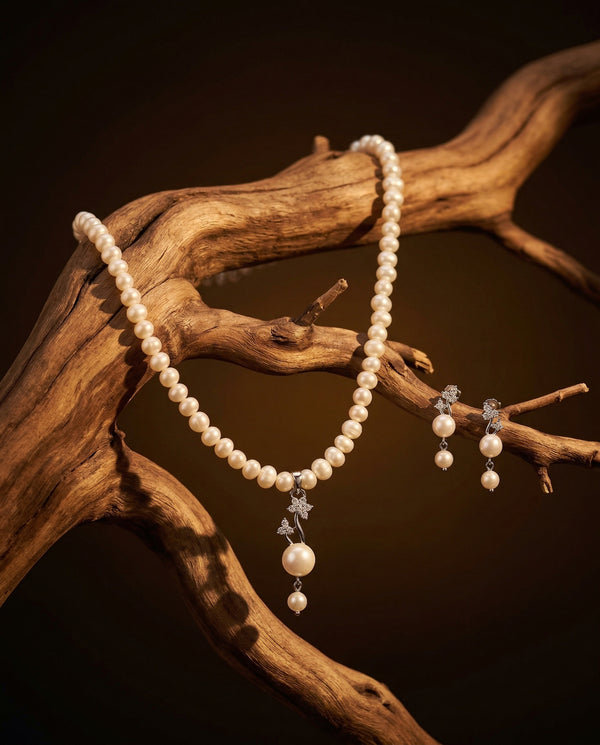 Timeless Floral Bloom Pearl Jewellery Set