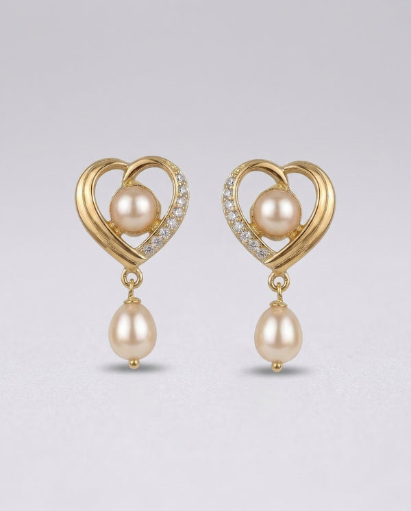Radiant Gold Plated Heart & Pearl Drop Earrings