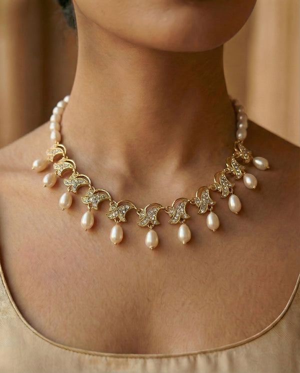 Floral & Leaf Pearl CZ Jewellery Set