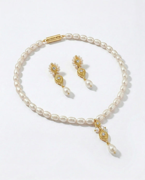 Celestial Pearl Bloom Necklace & Earring Set