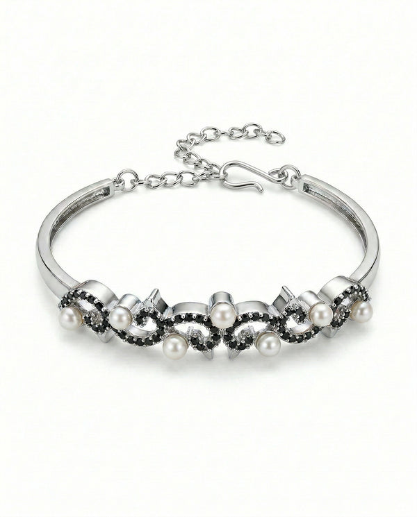 Midnight Pearl & Black CZ Spinel Bangle Bracelet