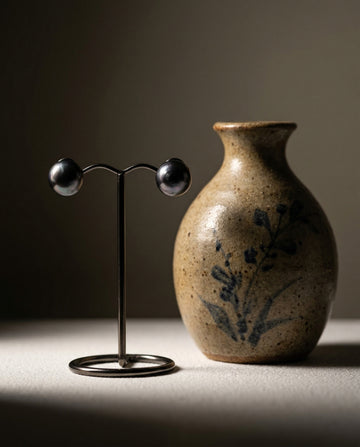 Lustrous Black Pearl Stud Earrings