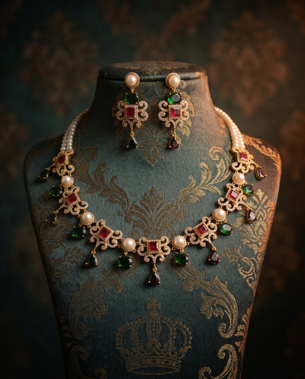 Luxury Double Layer Pearl Necklace Set