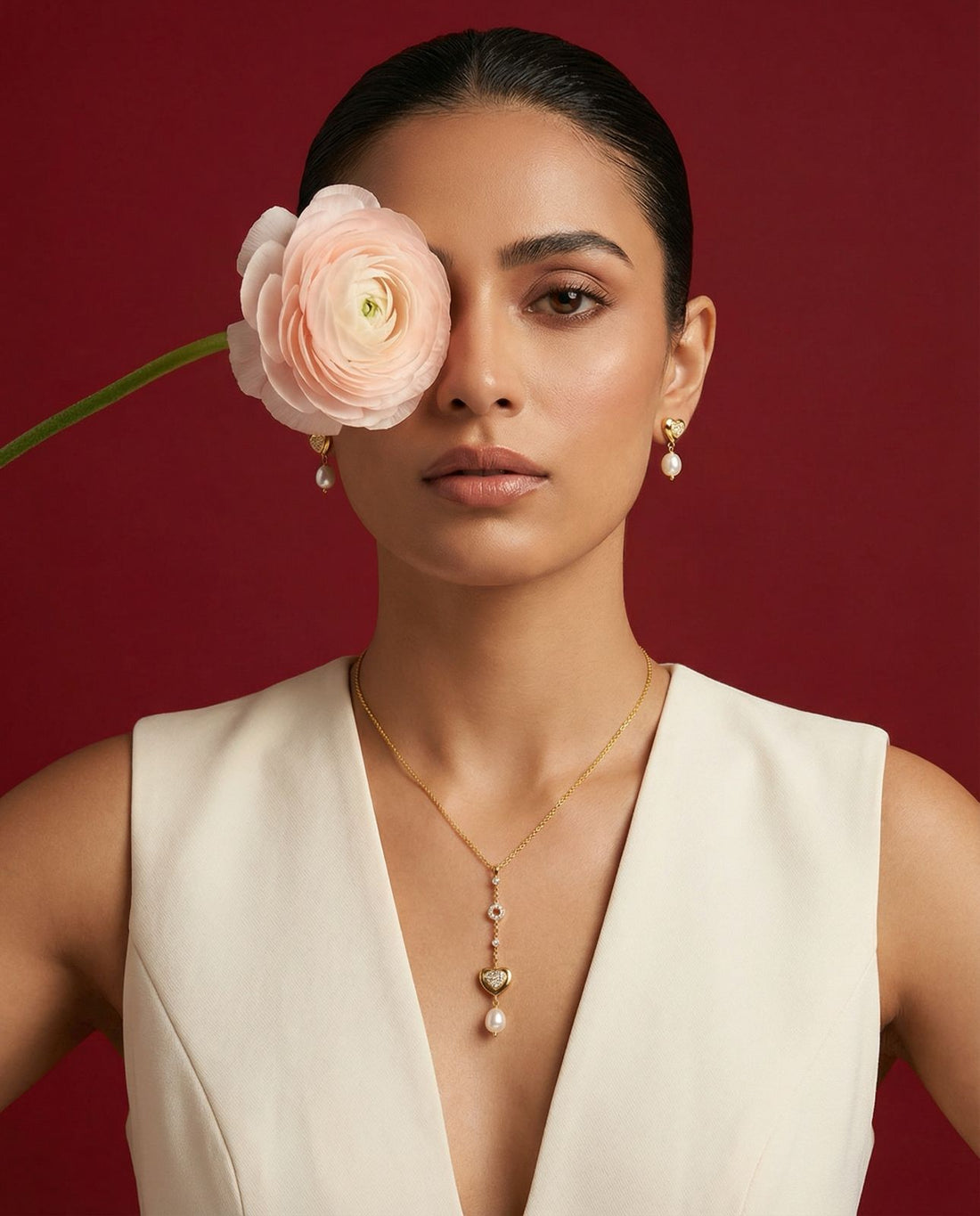 Classic Heart Pearl Drop Pendant with Earrings Set