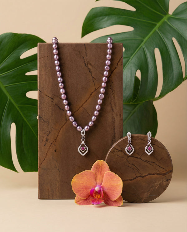 Radiant Purple Pearl Infinity Blossom Jewellery Set