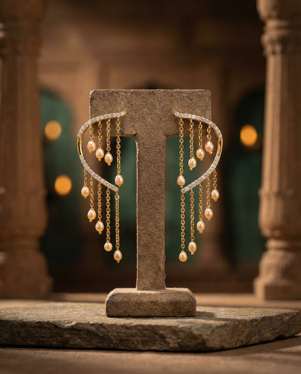 Golden Cascade Pearl Earrings