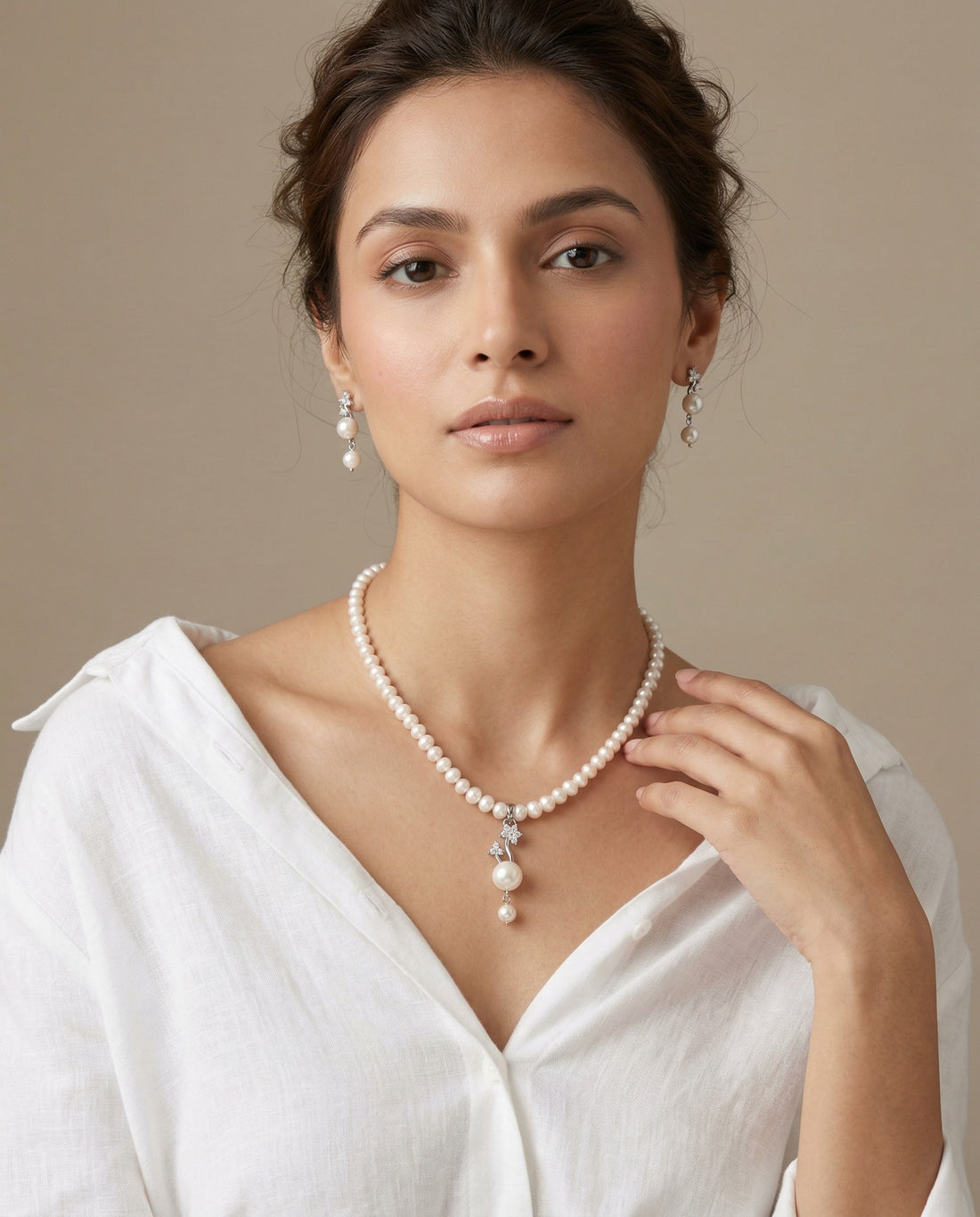 Timeless Floral Bloom Pearl Jewellery Set