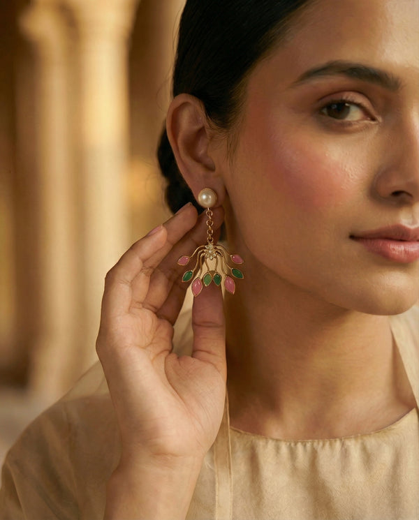 Multi-Colour Botanical Blossom Pearl Drop Earrings