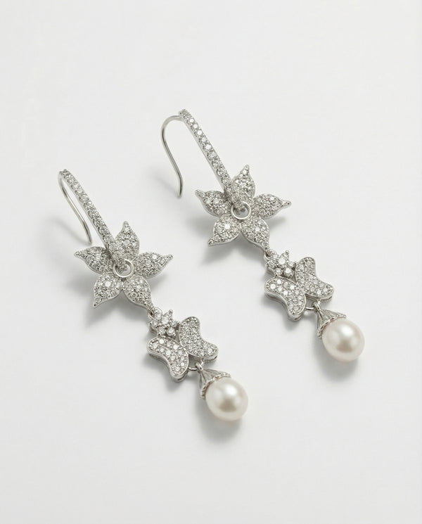Blossom Pearl & Butterfly Crystal Drop Earrings