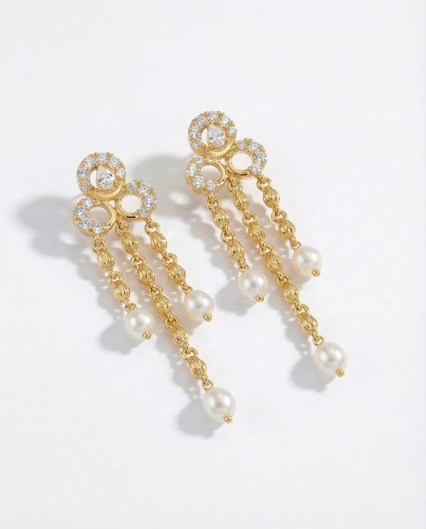 Vintage-Glam Triple-Tier Pearl Tassel Earrings