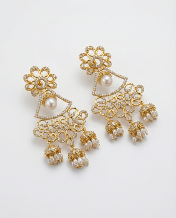 Grand Floral Chandelier Pearl Earrings