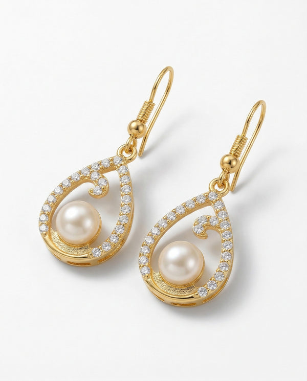 Gold-Plated Teardrop Pearl Drop Earrings