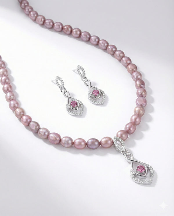 Radiant Purple Pearl Infinity Blossom Jewellery Set