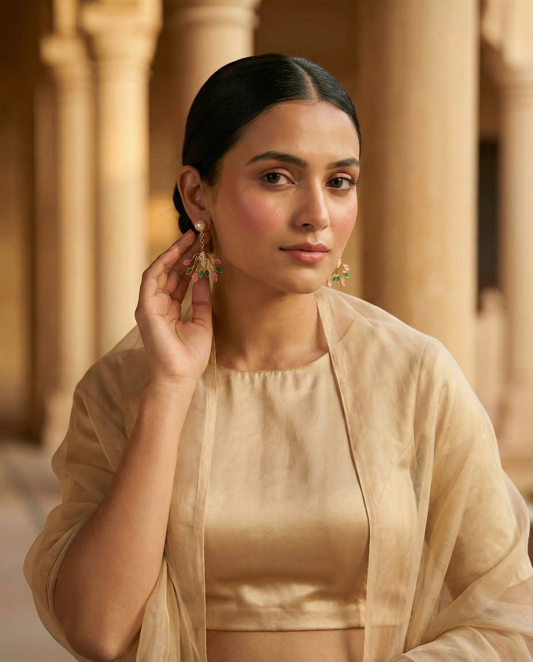 Multi-Colour Botanical Blossom Pearl Drop Earrings