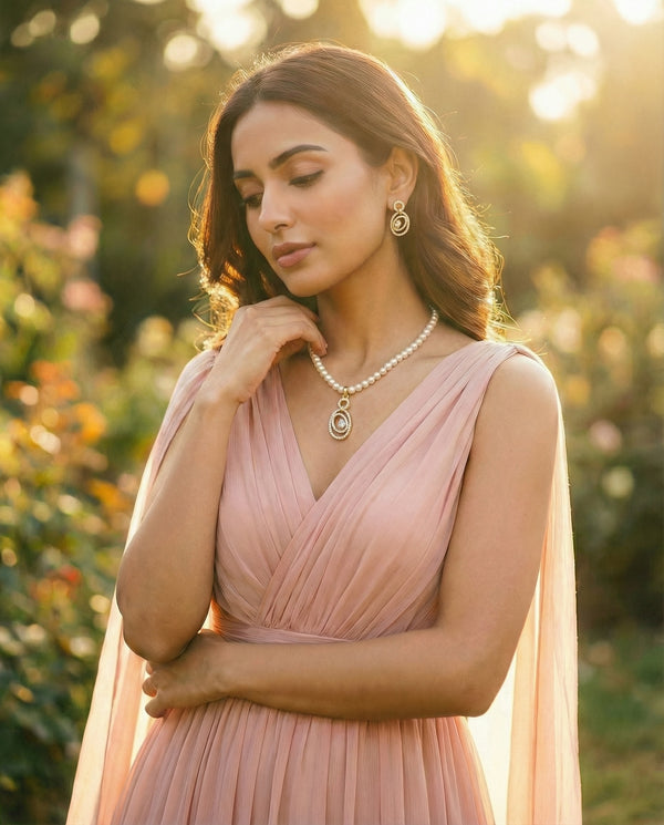 Celestial Orbit Crystal & Pearl Necklace Set