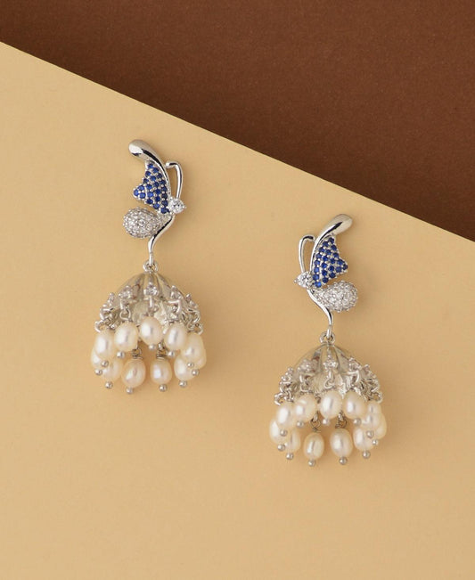 Pretty Butterfly Stone Studded Pearl Hang Jhumka - Chandrani Pearls