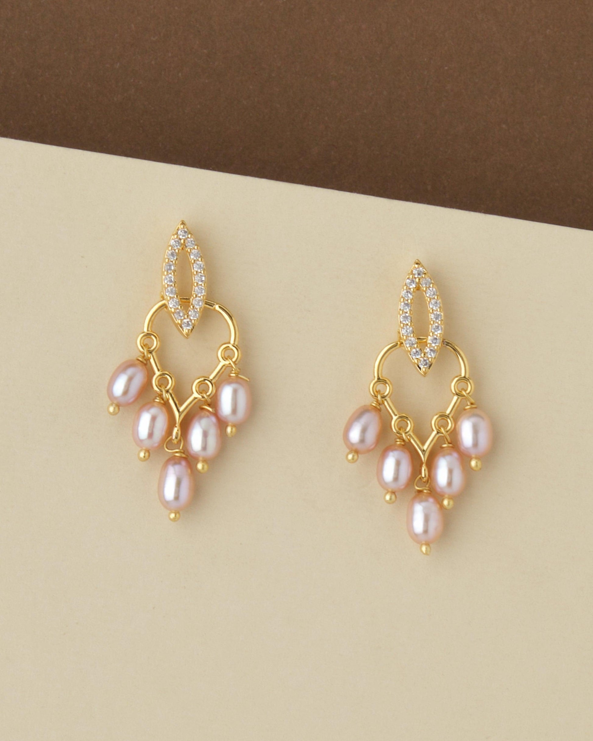 Pretty Pearl & Stone Hang Earring - Chandrani Pearls