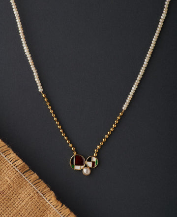 Pretty Real Pearl Necklace with Enamel work Pendant - Chandrani Pearls