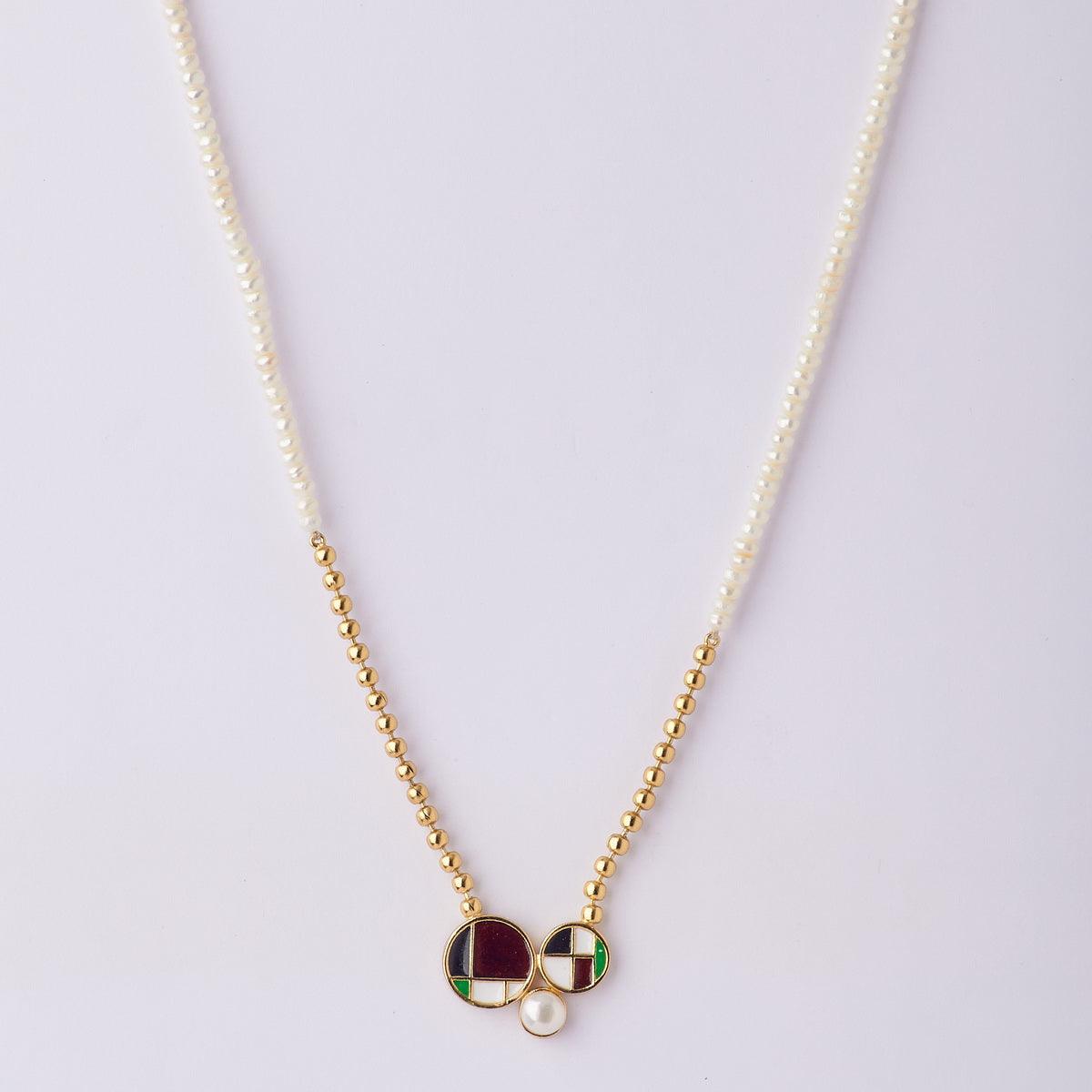 Pretty Real Pearl Necklace with Enamel work Pendant - Chandrani Pearls