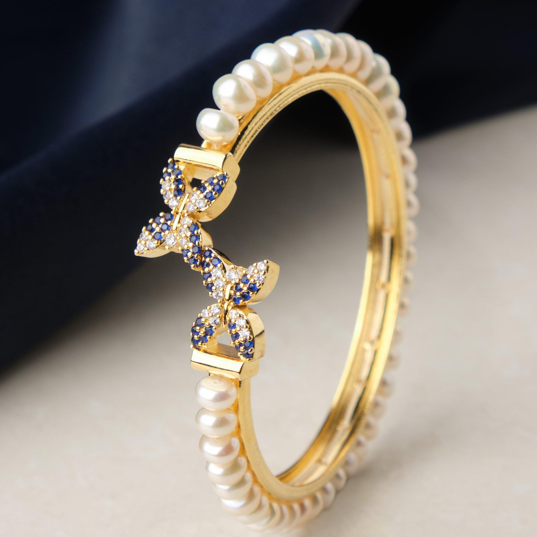 Pretty Stone Studded Pearl Bangle - Chandrani Pearls