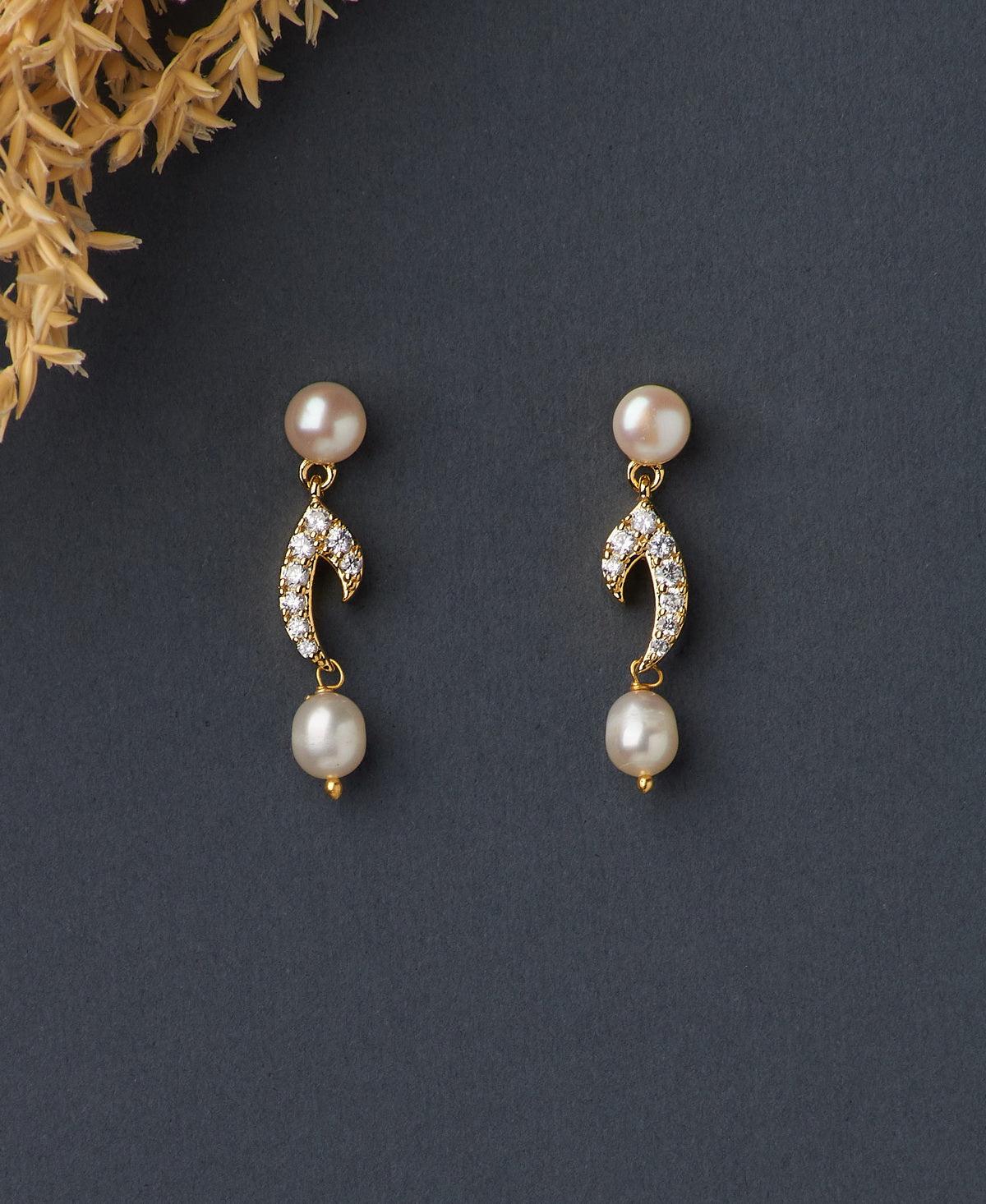 Pretty Stone Studded Pearl Hang Earring - Chandrani Pearls