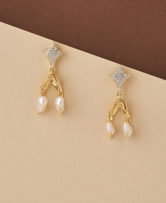 Pretty Stone Studded Pearl Hanging Earring - Chandrani Pearls