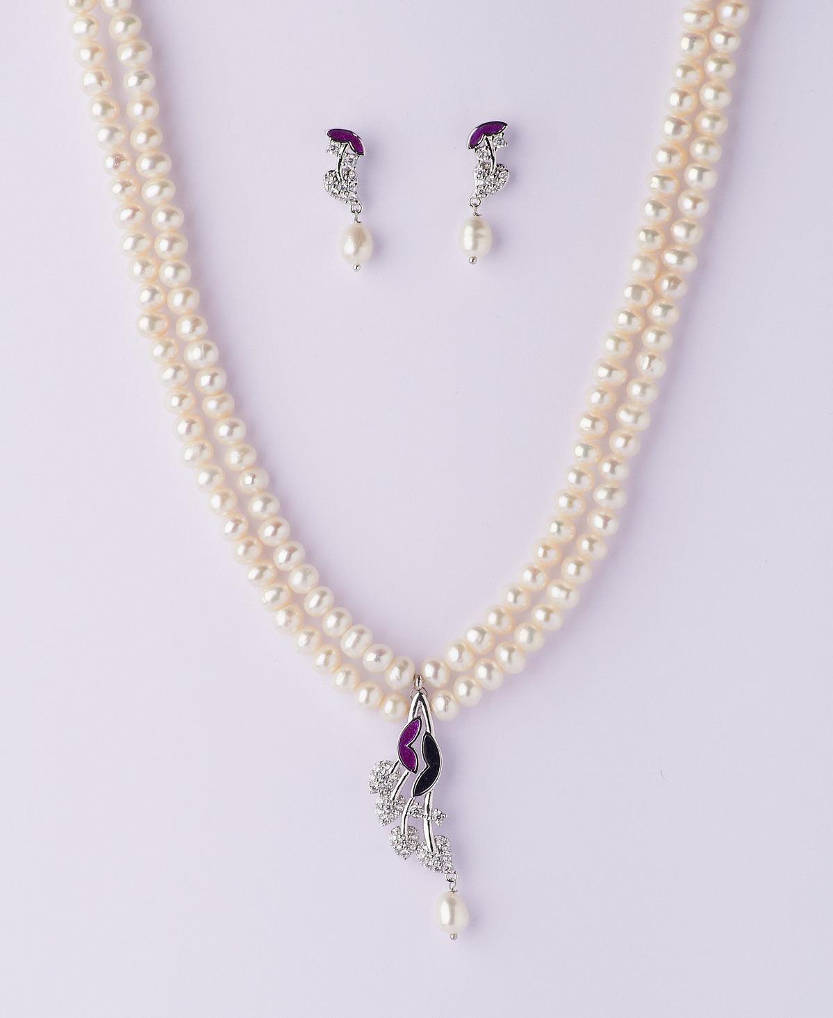 Pretty Stone Studded Pearl Necklace Set - Chandrani Pearls