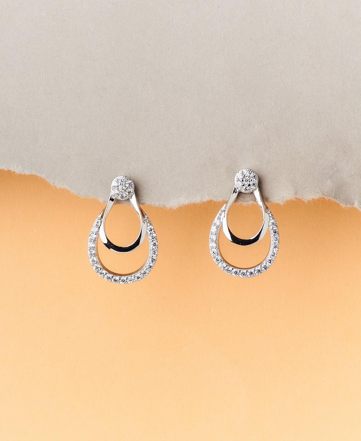 Pretty Stone Studded Silver Earring - Chandrani Pearls