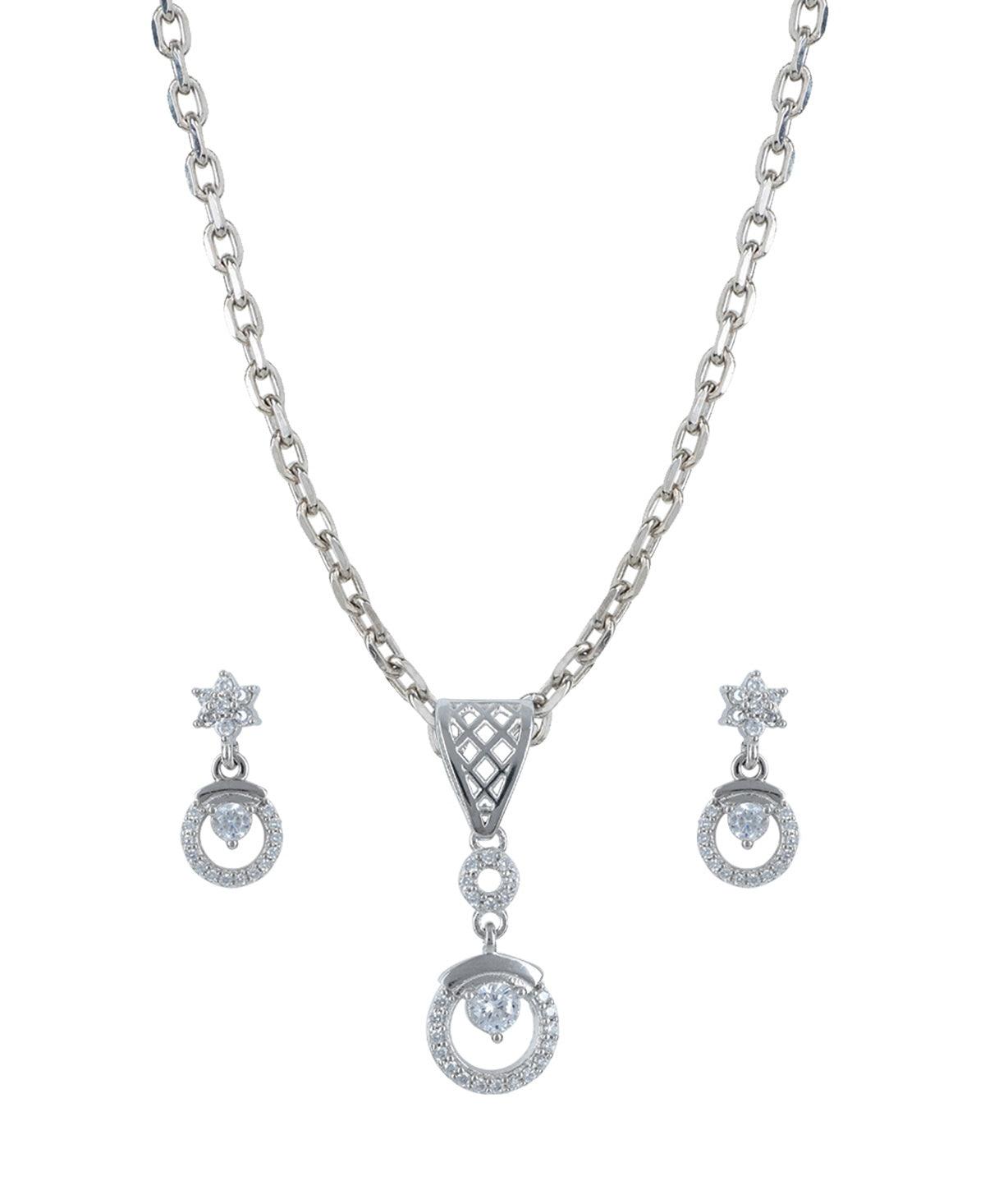 Pretty Stone Studded Silver Pendant Set - Chandrani Pearls