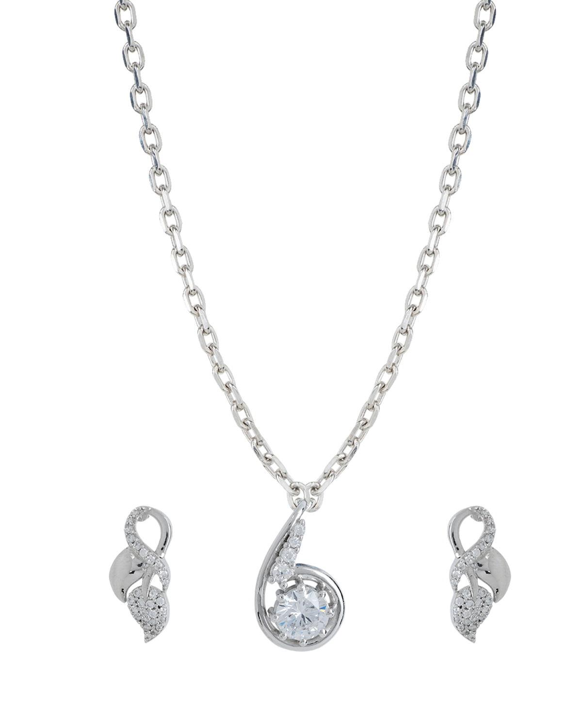 Pretty Stone Studded Silver Pendant Set - Chandrani Pearls