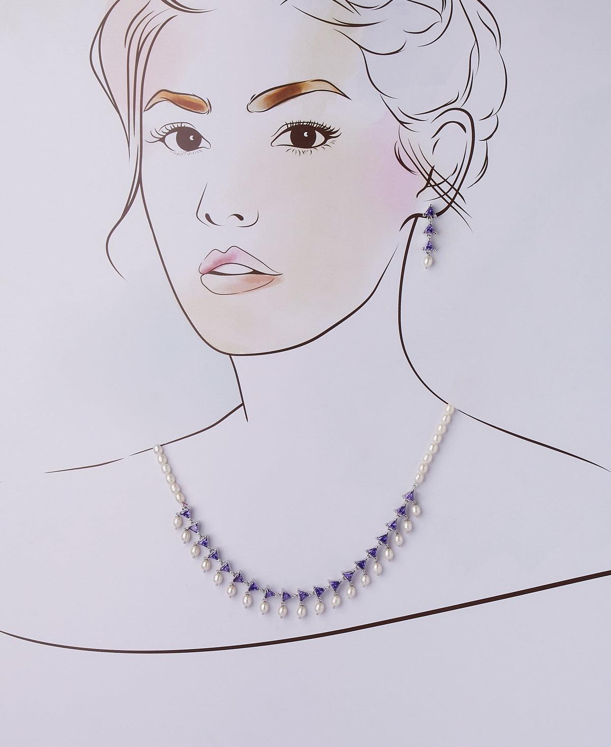 Pretty Tricon Stone Studded Pearl Necklace Set - Chandrani Pearls