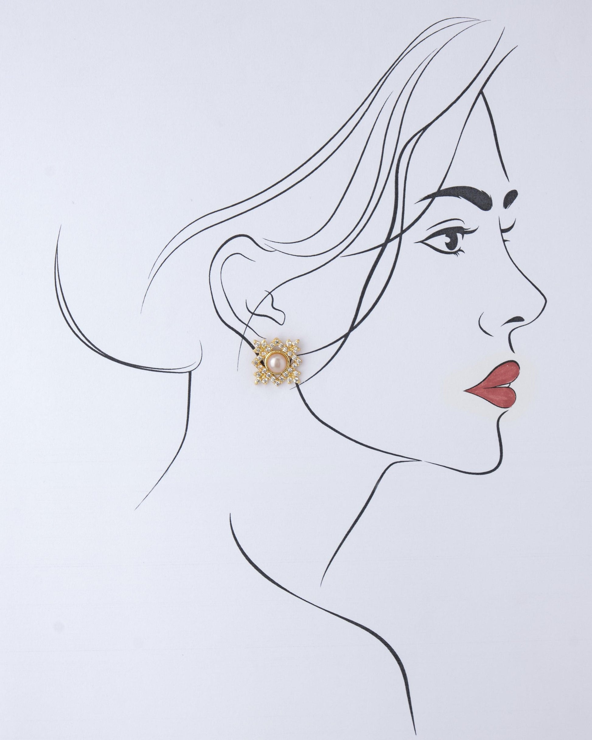 Regal Pearl & Stone Stud Earring - Chandrani Pearls