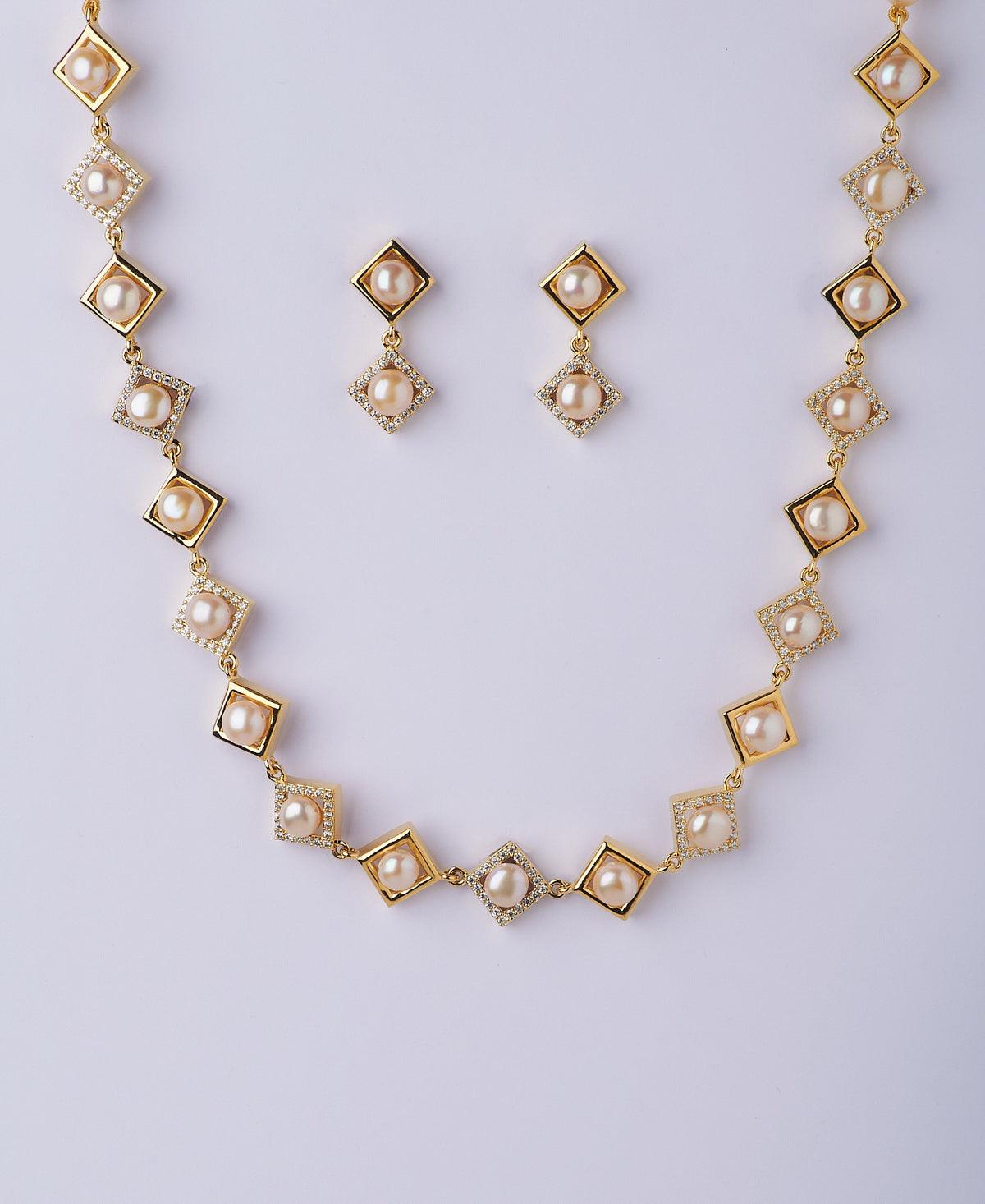 Regal Real Pearl Studded Necklace Set - Chandrani Pearls