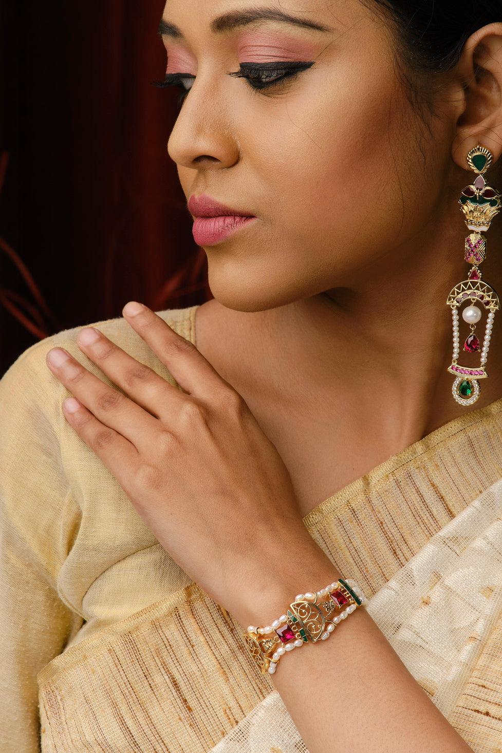 Regent Intricate AD Stone Pearl Bracelet - Chandrani Pearls