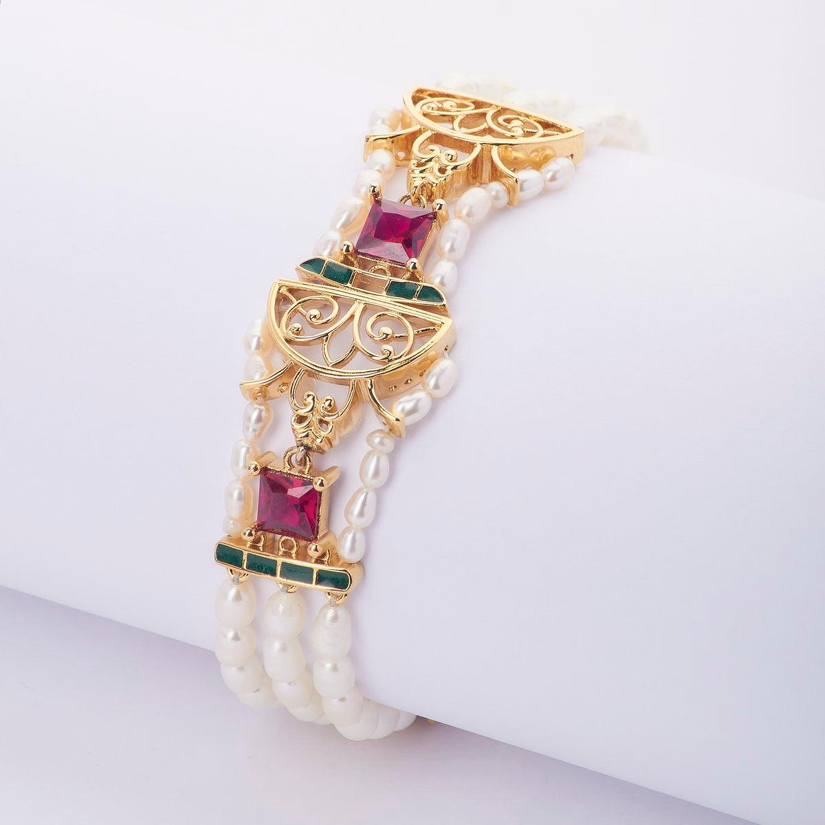 Regent Intricate AD Stone Pearl Bracelet - Chandrani Pearls
