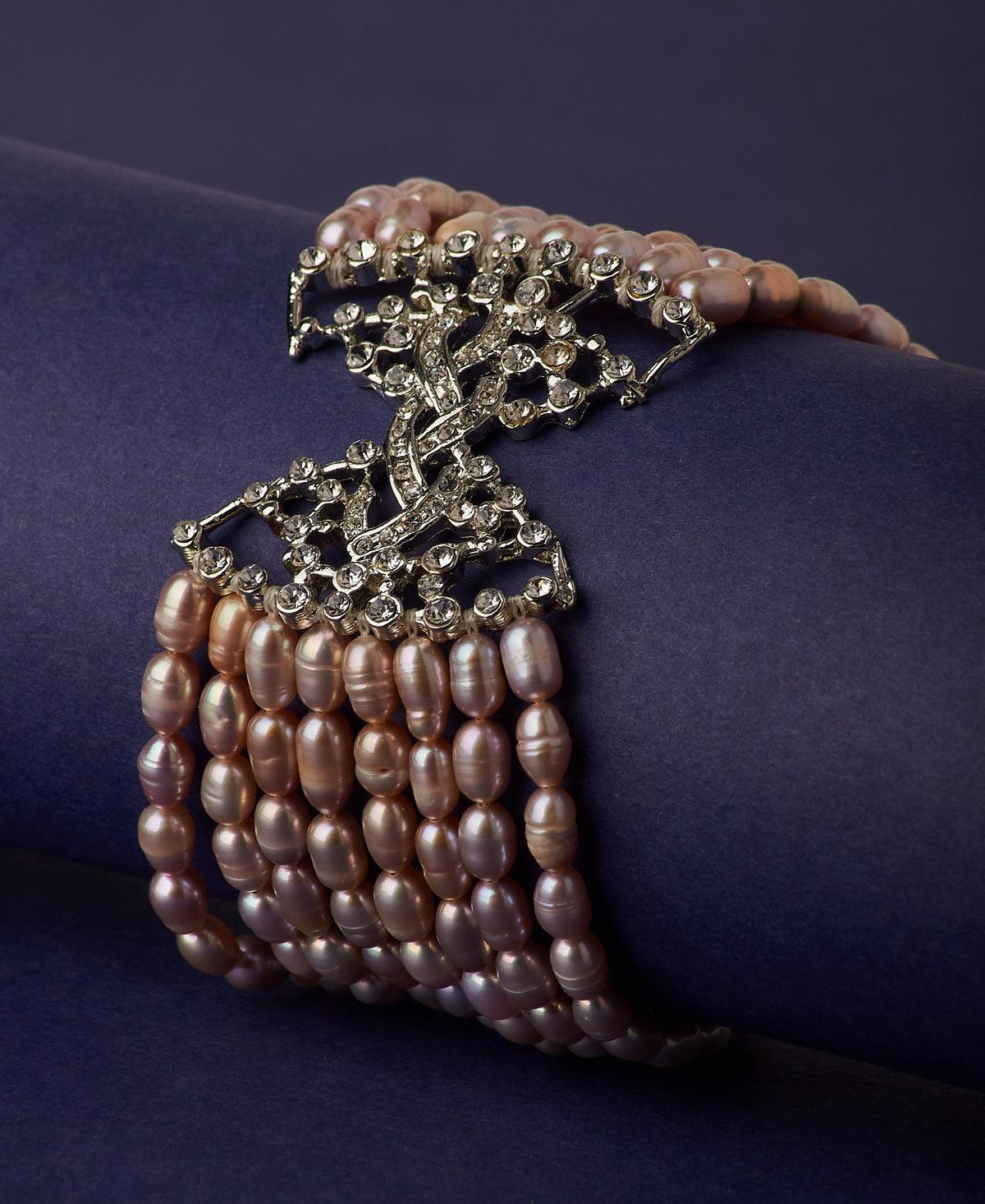 Regal Stone Studded Pearl Bangle - Chandrani Pearls