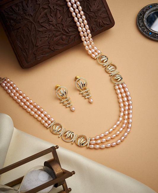 Rose Gold Pearl Necklace Set - Chandrani Pearls