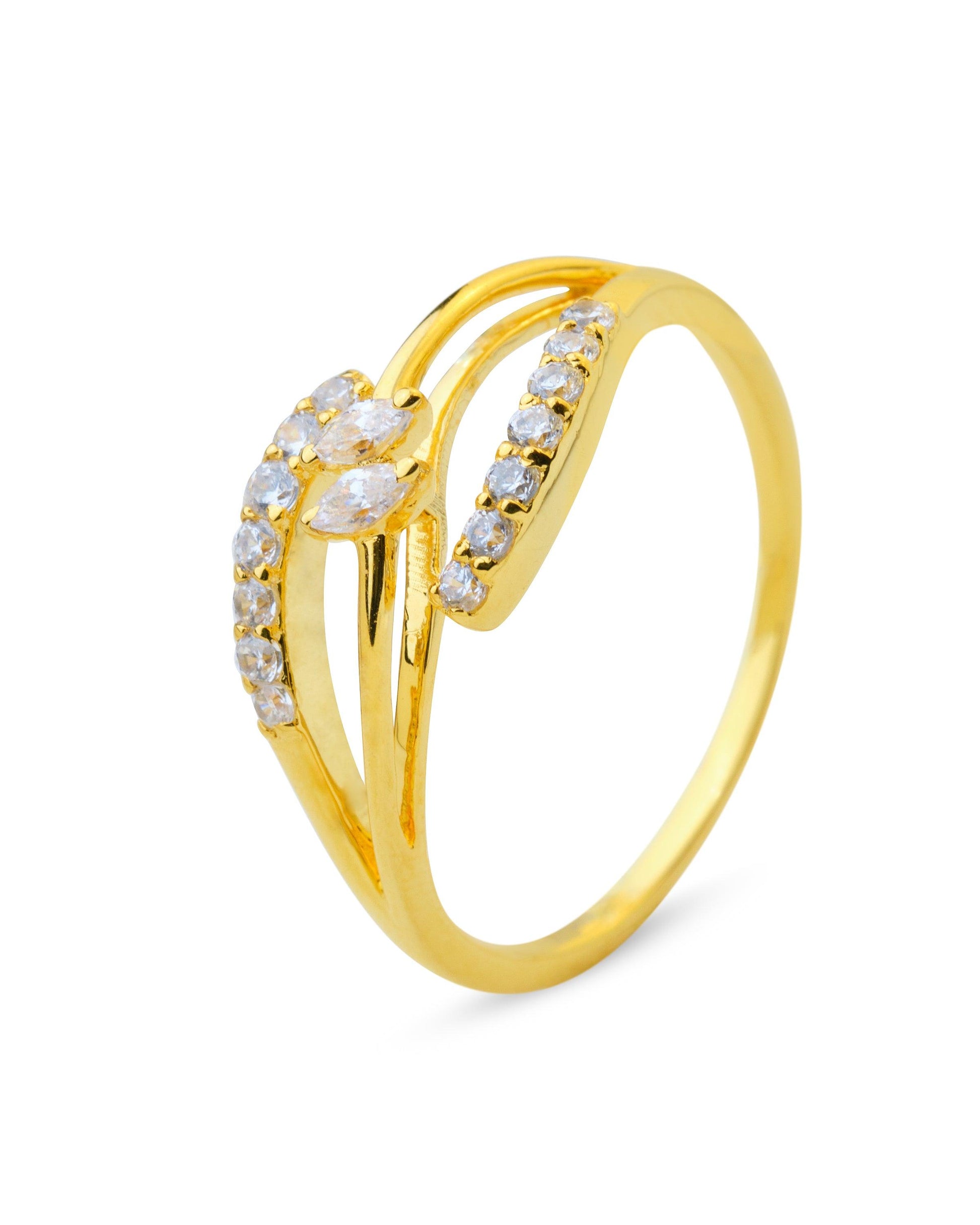 Shimmery Cross-over Gold & Diamond Ring - Chandrani Pearls
