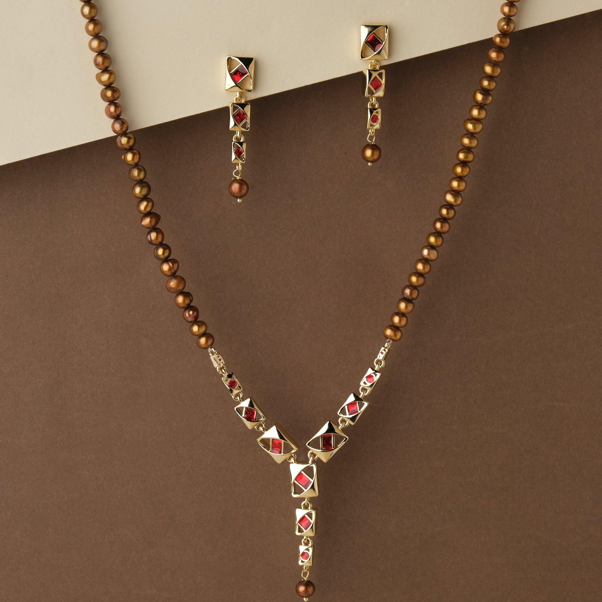 Simple and Elegant Enamel Pearl Necklace Set - Chandrani Pearls