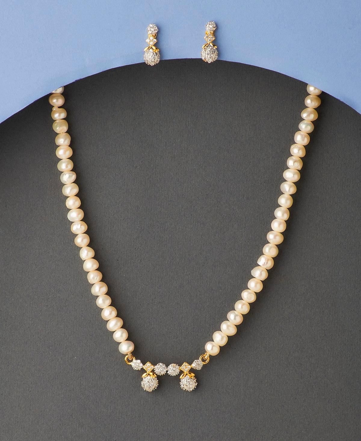 Simple and Elegant Stone Studded Necklace Set - Chandrani Pearls