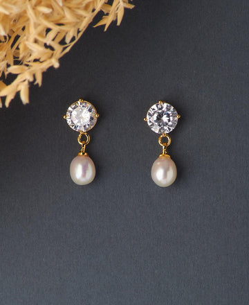 Simple Stone Studded Pearl Earring - Chandrani Pearls