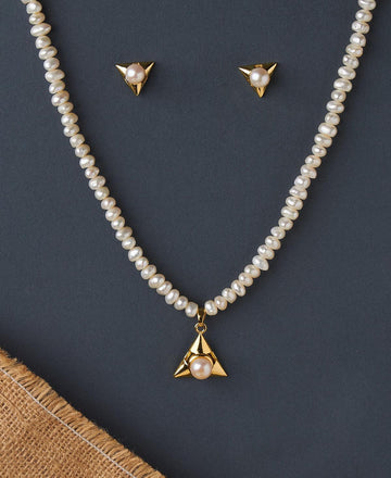 Simple Tricon Real Pearl Necklace Set - Chandrani Pearls