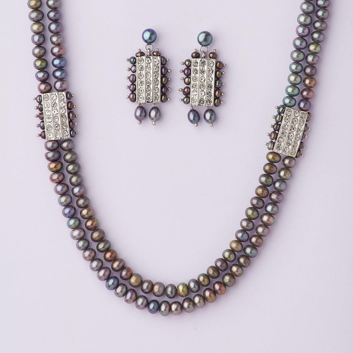 Standout Rhodium Double Pearl Necklace Set - Chandrani Pearls